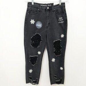 GEMMA Rae Junior's Jeans 90's Straight High Rise Black Distressed